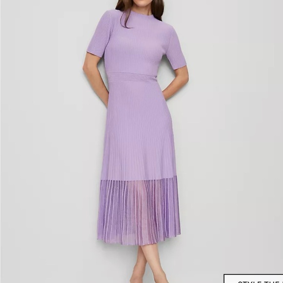 Ann Taylor Lilac Pleated Knit Midi Dress - Picture 2 of 6